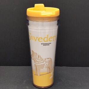Starbucks 12 oz Sweden Coffee Tumbler with A Dala Horse Graphic,Yellow/White.